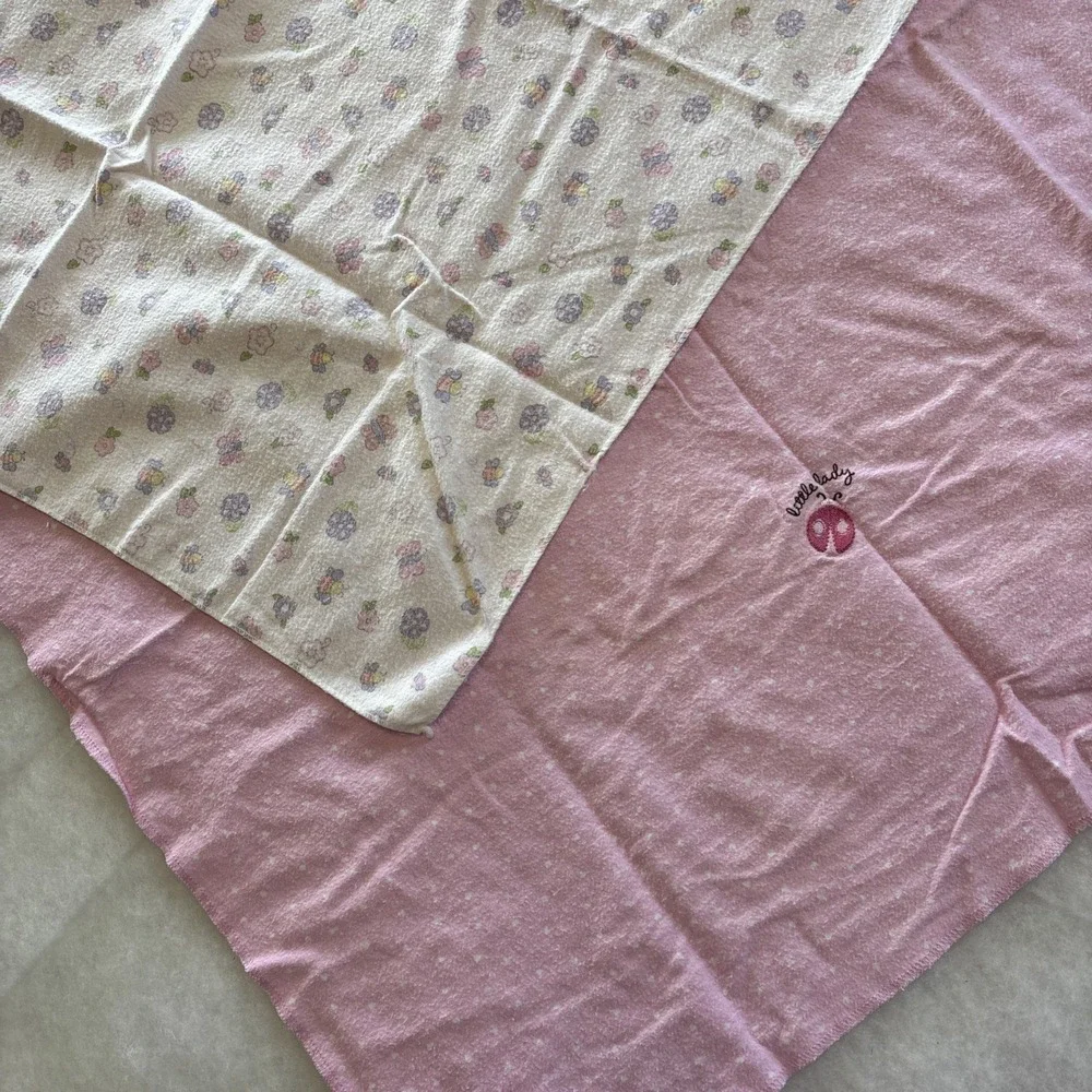 Vintage Baby Receiving Blankets Nursery‎ Decor Pink Butterfly Lady Bug Lot of 2